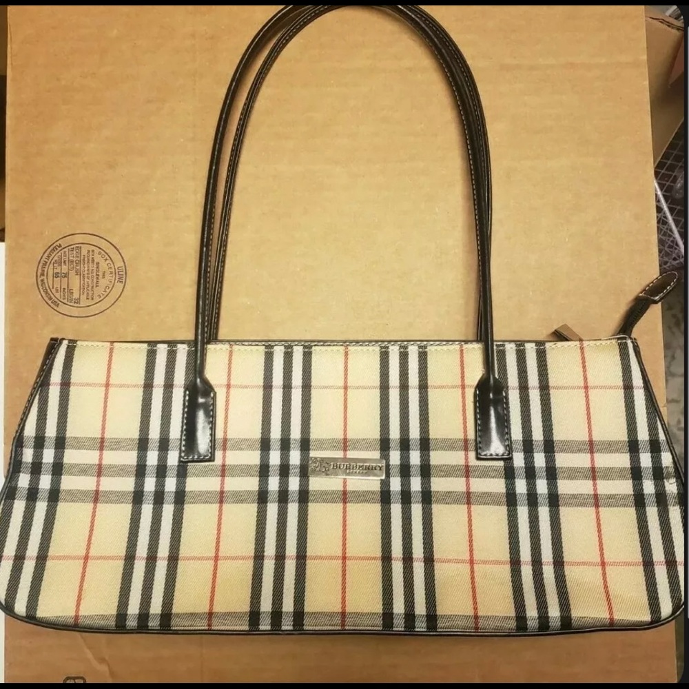 Burberry London plaid canvas shoulder bag